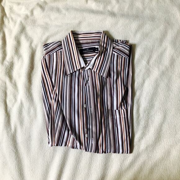 Bugatchi Uomo Brown Striped Button-Down Shirt | Sz XL - Picture 5 of 7